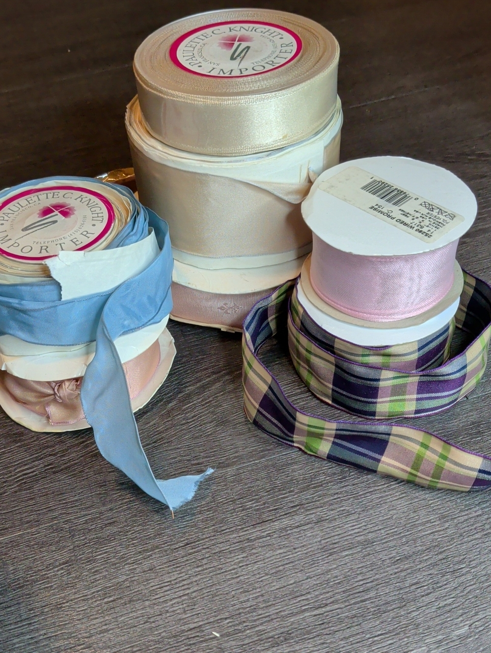 Vintage Fine Imported Ribbon France Craft Sewing Pastels Plaid Lot 7
